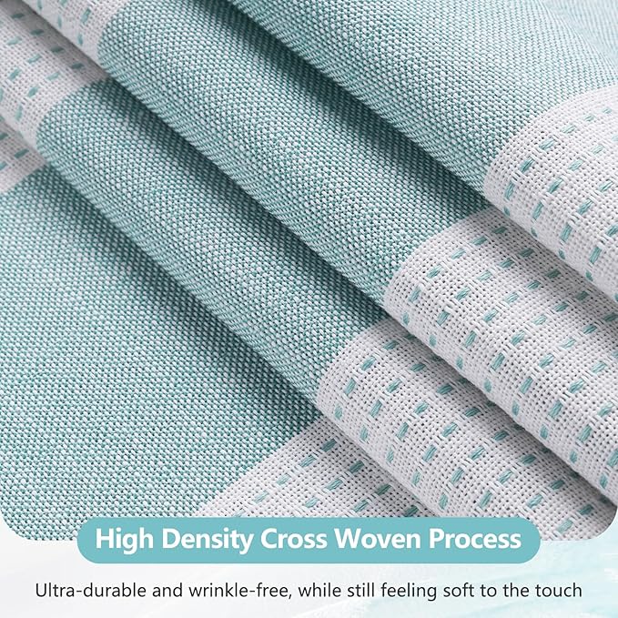 Boho Chic Thick Teal Shower Curtain with Tassels, 350GSM Cotton Linen Soft Fabric Shower Curtain Aqua Green, 72 x 72 Inch Heavyweight Elegant Farmhouse Bathroom Decor Curtain French Country