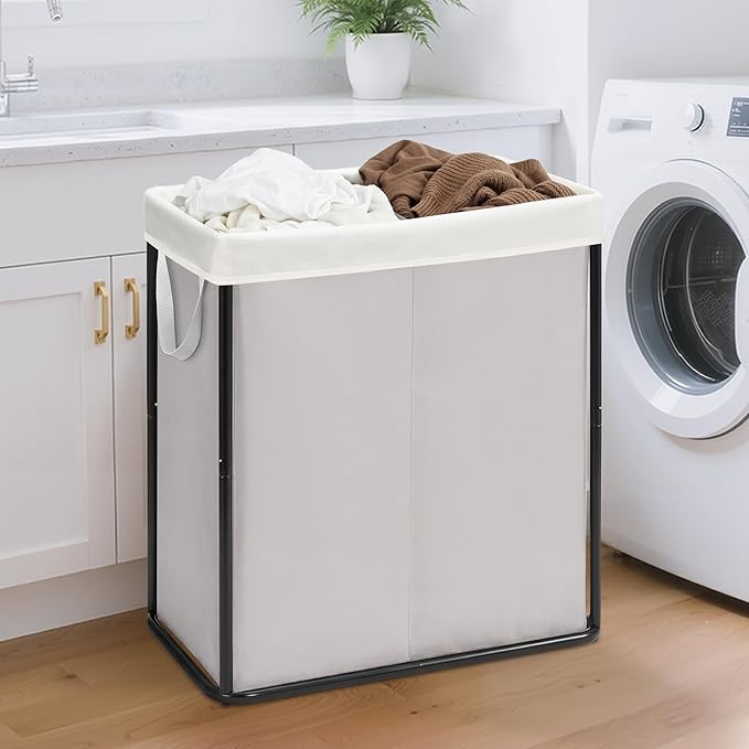 STORAGE MANIAC Large Laundry Hamper, 37 Gal. Metal Laundry Basket with Removable Bag for Easy Carry, Strong Dirty Clothes Hamper for Bedroom, Bathroom, Dorm, College, 140L Grey