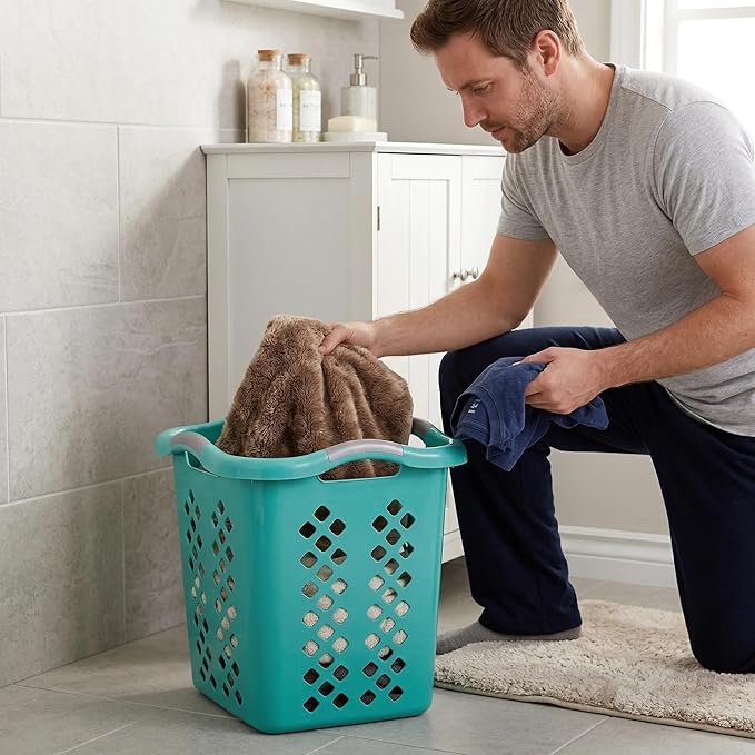 (2-Pack) 2 Bushel Plastic Laundry Baskets with Handles, Featuring Ventilation Design. Suitable for Laundry and Storage. Applicable to Bedrooms, Bathrooms, Dormitories. Convenient to carry. (‎Blue)