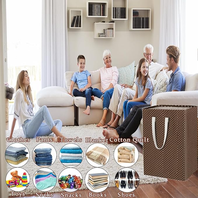Waterproof Laundry Hamper Collapsible Laundry Basket Leather Handle Laundry Bag Large Clothes Storage Toy Organization for Bathroom Bedroom Laundryroom College Dorms (KaDian-01)