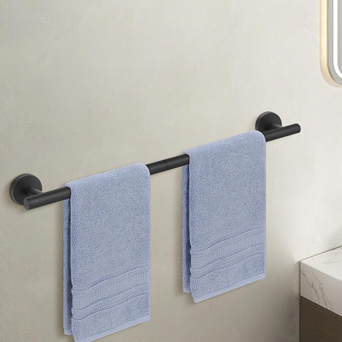 Livabber Bath Towel Bar, 304 Stainless Steel Towel Rack, Heavy Duty Towel Holder Wall Mounted for Bathroom/Kitchen, Usable Hanging Length-20.9 Inch, Total Length-23.7 Inch (Black)