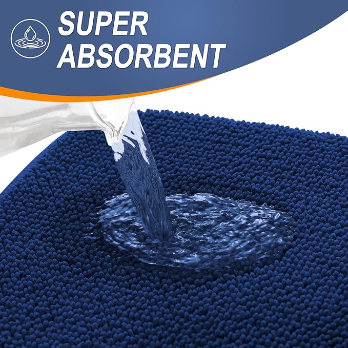 OLANLY Thick Memory Foam Bath Mat Rug 47x32, Extra Soft Absorbent Bathroom Rug, Quick Dry Bath Mats, Non-Slip, Machine Washable Carpet for Bathroom, Tub and Shower, Home Decor Accessories, Navy