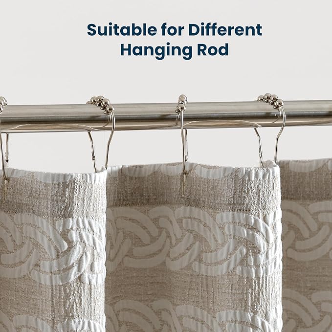 SLEEP ZONE Geometric Jacquard Shower Curtain, Textured Fabric Shower Curtains Arch Curtain for Modern Home Decorations Bathroom, 72" × 80" Beige Arch