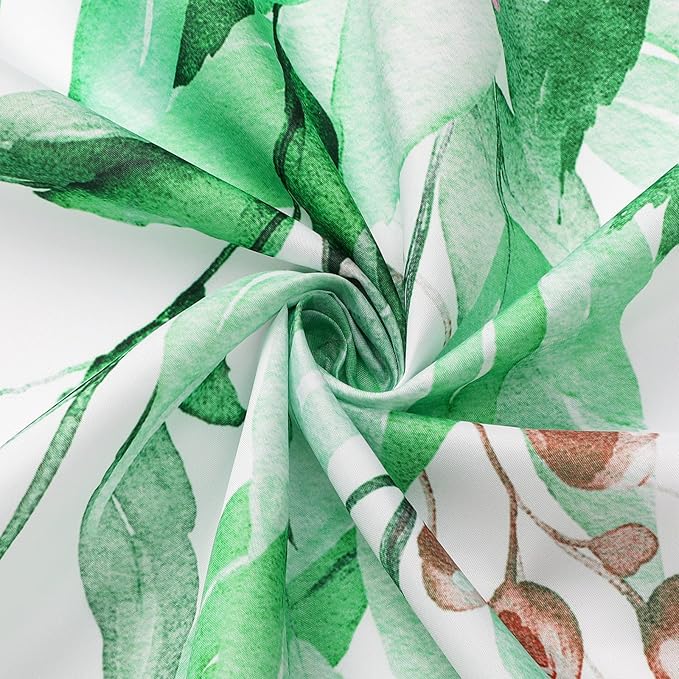 Gibelle Emerald Green Eucalyptus Shower Curtain, Watercolor Plant Leaves with Floral Bathroom Shower Curtain Set, 72x72