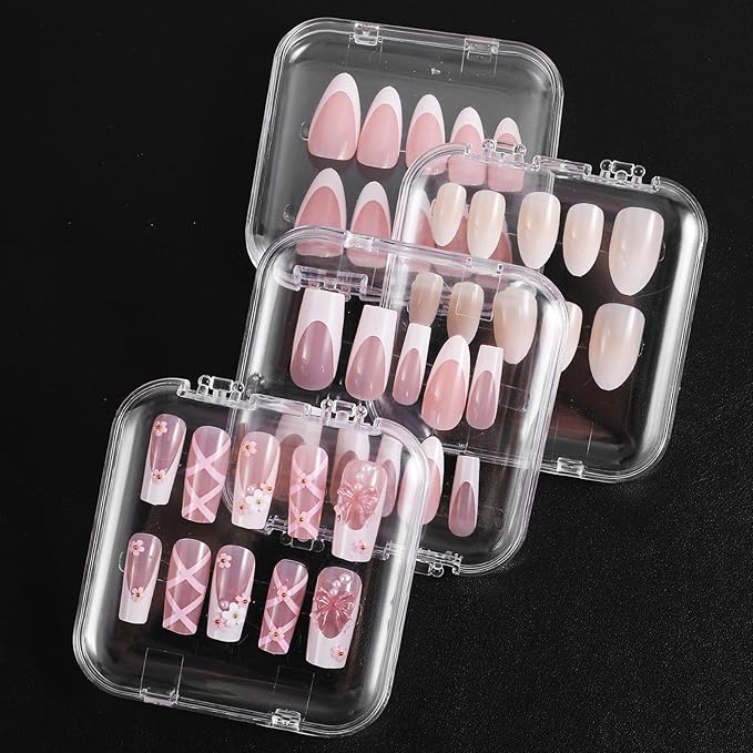 36 Pcs Press on Nail Storage Box Container All-In-One Clear 3 pcs Double Sided Tape Acrylic Display Fake Nail 3 Big Storage Box Organizer Case Artificial False Nail Boxes Packaging for Press Ons