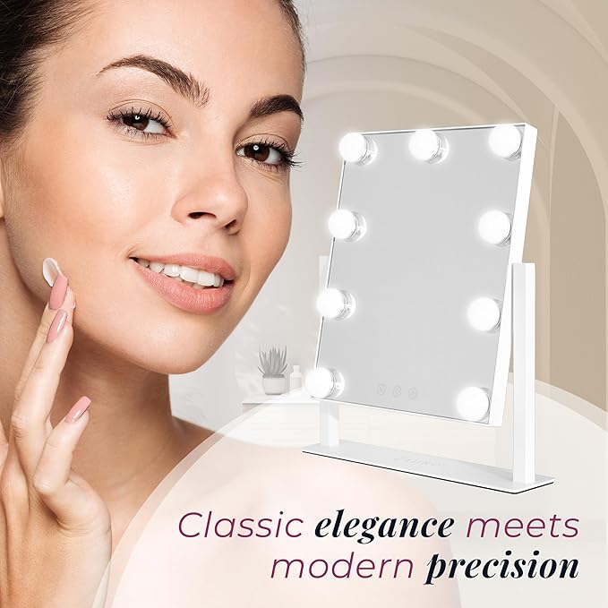 Zadro Hollywood Lighted Vanity Mirror with 9 LED Bulbs, 3 Color Light Settings, 360° Rotation Makeup Mirror Head (14" H x 12" W | 1X | Neutral)