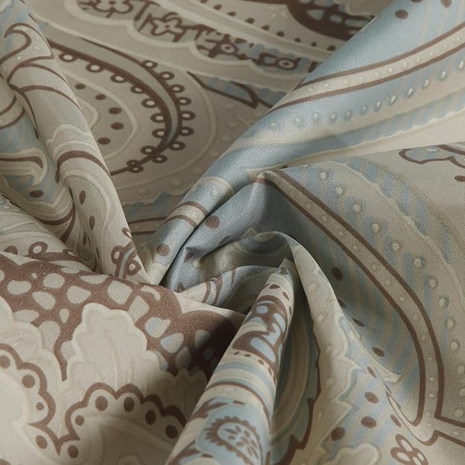 Stall Fabric Shower Curtain, Blue and Tan Boho Paisley Print Shower Curtains for Bathroom, Waterproof Bathroom Curtains, 54" W x 72" H
