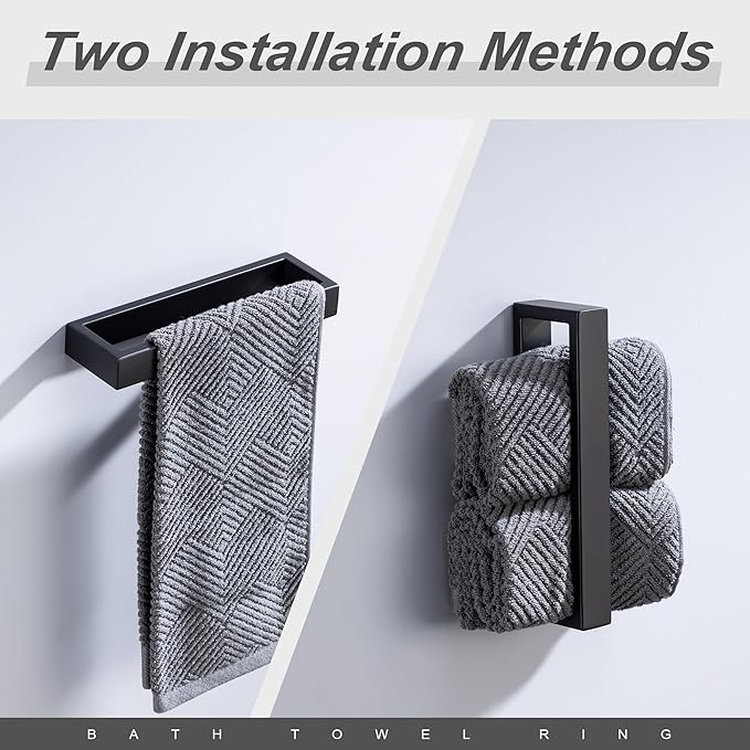 Towel Bar, 9 Inch Hand Towel Holder Wall Mount, Towel Racks for Bathroom Accessories, Stainless Steel Towel Ring Hardware (Matte Black, 1 Pack)