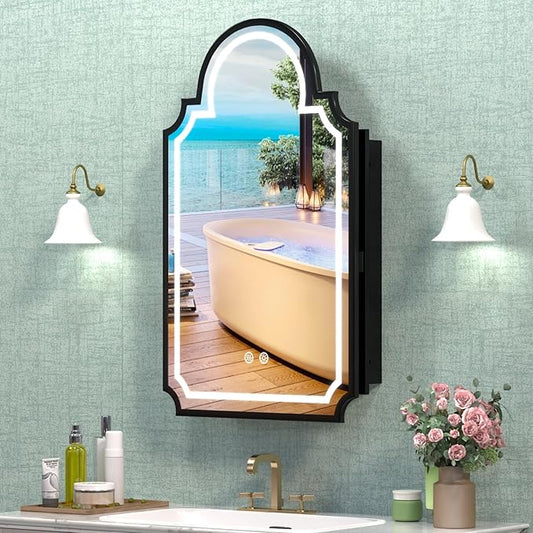 20''x32'' LED Medicine Cabinet with Mirror, Recessed & Wall Mounted Bathroom Mirrors with Storage and Lights, Anti-Fog Dimmable 3 Color Temperature, 2 Adjustable Shelves, Full Metal Medicine Cabinets