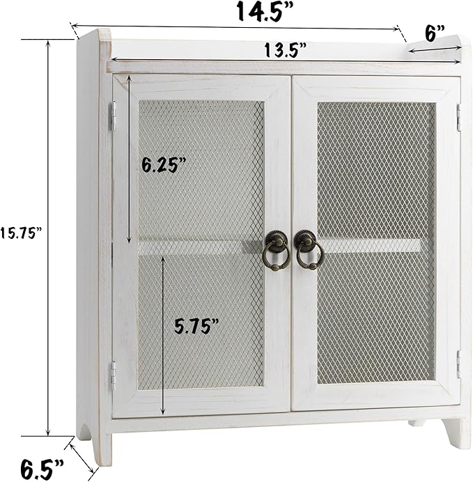 COLLECTIVE HOME - 2 Tiered Storage Cabinet, Countertop Cabinet, Wood Organizer for Kitchen Living Room Bedroom Bathroom Office with Magnetic Door, 15.75 x 14.5 x 6.5, White, 02