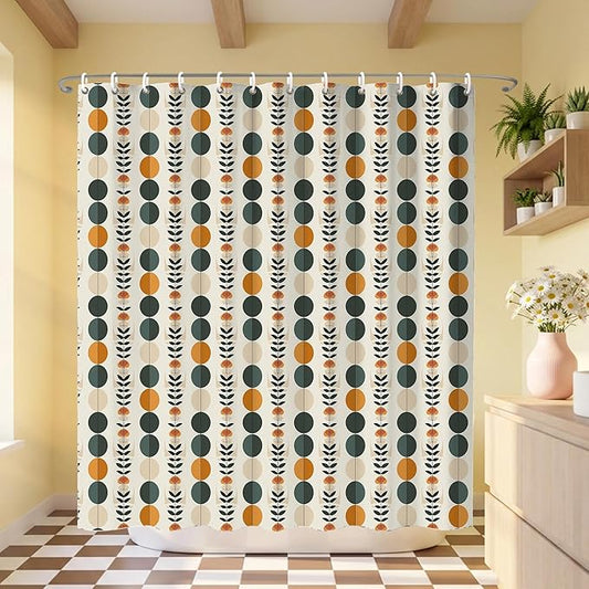 Neutral Boho Shower Curtains for Bathroom,Bohemia Brown Dot Bath Curtain,Mid Century Modern Shower Curtains Waterproof Polyester Bathroom Decor Accessories,72x72 in