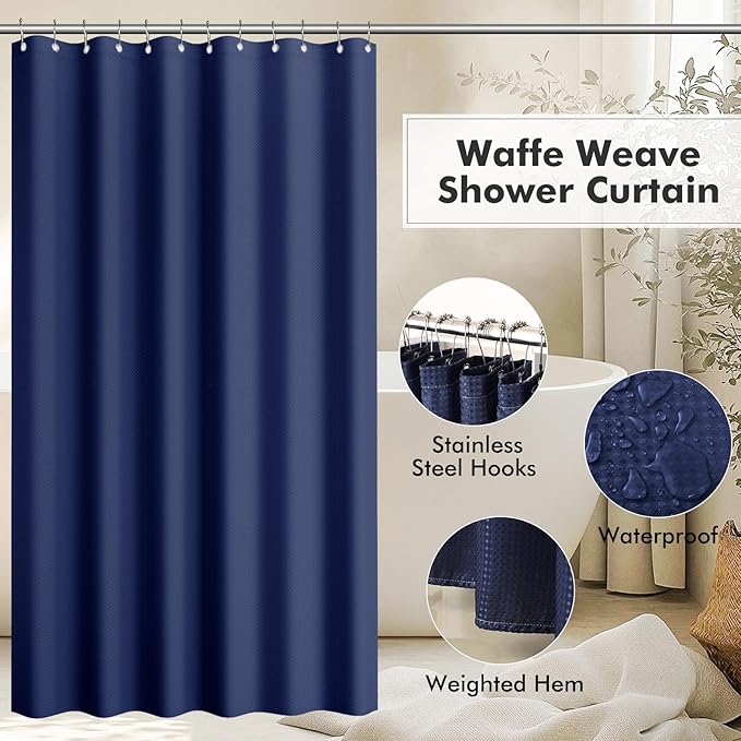 BSSN 20-Piece Blue Glass Bathroom Accessories Set with Shower Curtain and Rugs, Soap Dispenser, Qtip Jar, Toothbrush Holder, All-in-One Complete Bath Decor for Home and Apartment