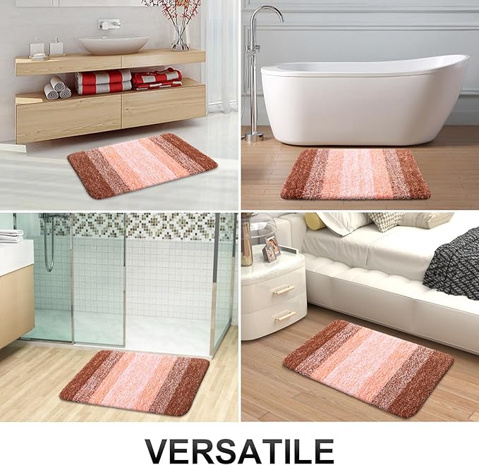 OLANLY Bathroom Rugs Sets 3 Piece, Soft Absorbent Microfiber Bath Mats and U-Shaped Contour Toilet Rug, Plush Shaggy Bath Mat Set for Bathroom (47"x20"+24"x16"+24"x20", Orange)