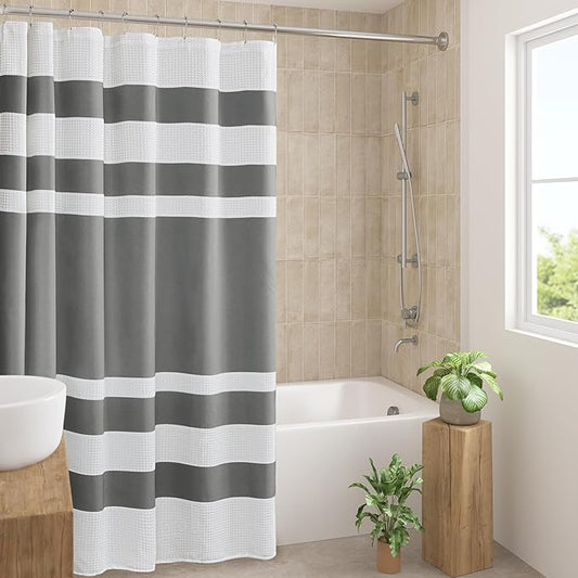 Madison Park Spa Waffle Shower Curtain Pieced Fabric with 3M Scotchgard Moisture Management, Premium Spa Quality Modern Shower Curtains for Bathroom, Standard 72x72, Charcoal