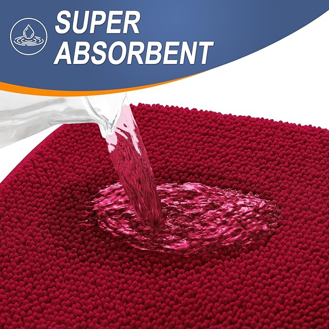 OLANLY Thick Memory Foam Bath Mats Rugs 44x24, Extra Soft Absorbent Bathroom Rug, Quick Dry Bath Mat, Non-Slip, Machine Washable Carpet for Bathroom, Tub and Shower, Home Decor Accessories, Red