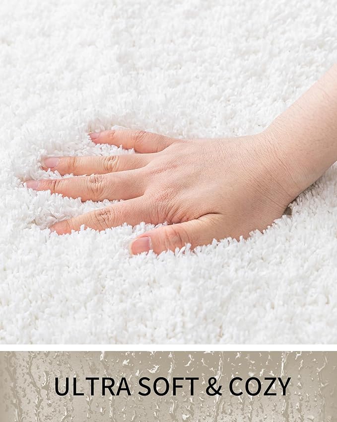 Bathroom Rugs Non Slip Washable 32x20, Ultra Thick Soft Microfiber Absorbent Bath Mats, High Density Foam Latex Non Slip Backing Bath Rugs, Fluffy Floor Carpet for Tub&Shower, White