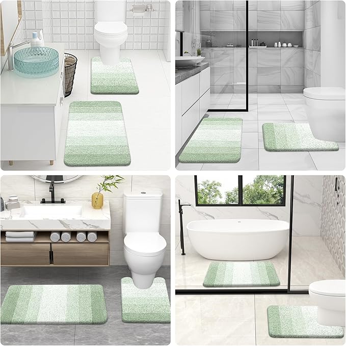 OLANLY Bathroom Rug Set 2 Piece, Soft Absorbent Microfiber Bath Mats and U-Shaped Contour Toilet Rug, Non-Slip, Machine Wash Dry, Plush Shaggy Bath Mats for Bathroom (30"x20"+24"x20", Sage Green)