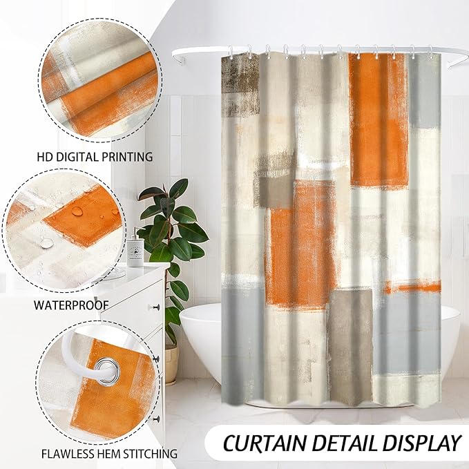 Lnond Orange Bathroom Set, 23-Piece Orange Abstract Bathroom Decor Set with with Shower Curtain and Rugs, Trash Can, Toilet Brush Holder Set & Soap Dispenser
