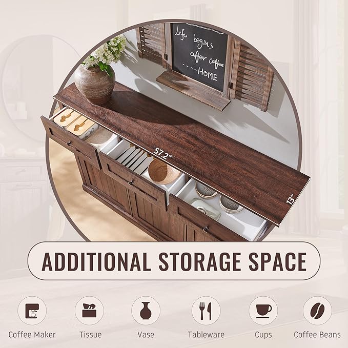 IFBUY Triple Tilt Out Laundry Hamper Cabinet, 20 Gallon Farmhouse Trash Can Cabinet w/Drawer & Adjustable Shelf, Hidden Garbage Can Bin Cabinets w/Laundry Basket for Bathroom, Kitchen (Brown)