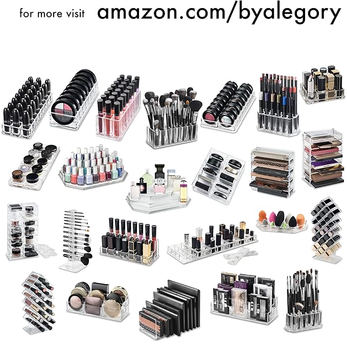 byAlegory Acrylic Lipstick Makeup Organizer | 28 Space Cosmetic Storage Designed To Stand, Lay Flat or Stack (CLEAR)