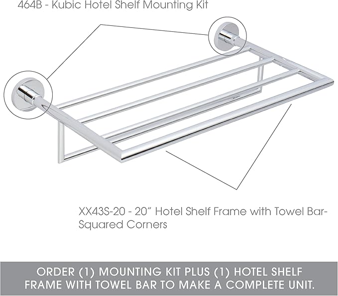 Ginger XX43S-20/PC Hotel Shelf, 20" Frame, Squared Corners w/Towel Bar, Polished Chrome