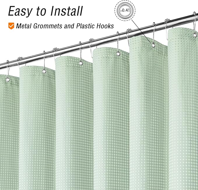 Gibelle Mint Green Shower Curtain, Waffle Weave Textured Fabric Shower Curtain for Bathroom - Soft Cloth & Hotel Spa Luxury, Water Repellent, Machine Washable, 72X72, Mint Green