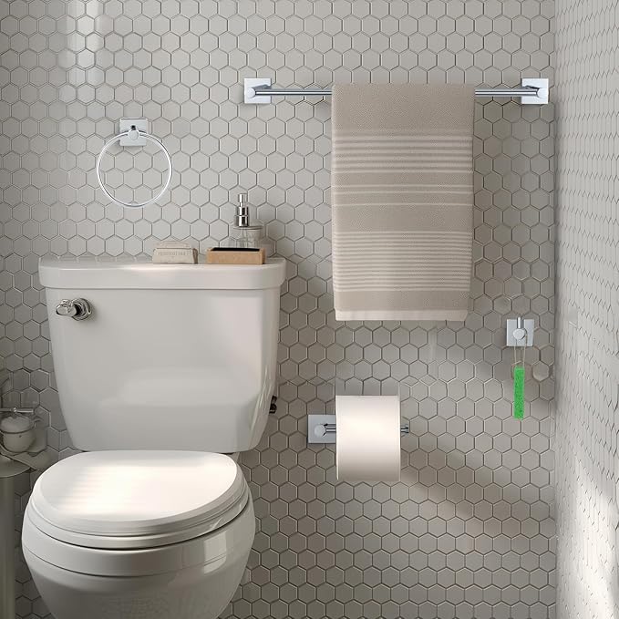 Bathroom Accessories Set Polished Chrome Towel bar Set, 4 piece Towel Rack Set Towel bar for Bathroom wall Mounted Durable 24 inch Towel bar Robe Hook Towel Ring Toilet Paper Holder
