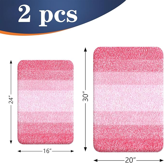 OLANLY Bathroom Rug Set 2 Piece, Soft Absorbent Microfiber Bath Rug Set, Non-Slip, Machine Wash Dry, Plush Shaggy Bath Mats for Bathroom (30"x20"+24"x16", Pink)
