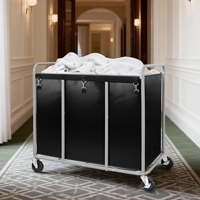430L Commercial Laundry Cart with Wheels, Large Heavy Duty Rolling Laundry Hamper With Handle and Removable Waterproof Liner Bag, Industrial Dirty Clothes Hampers for Home & Hotel
