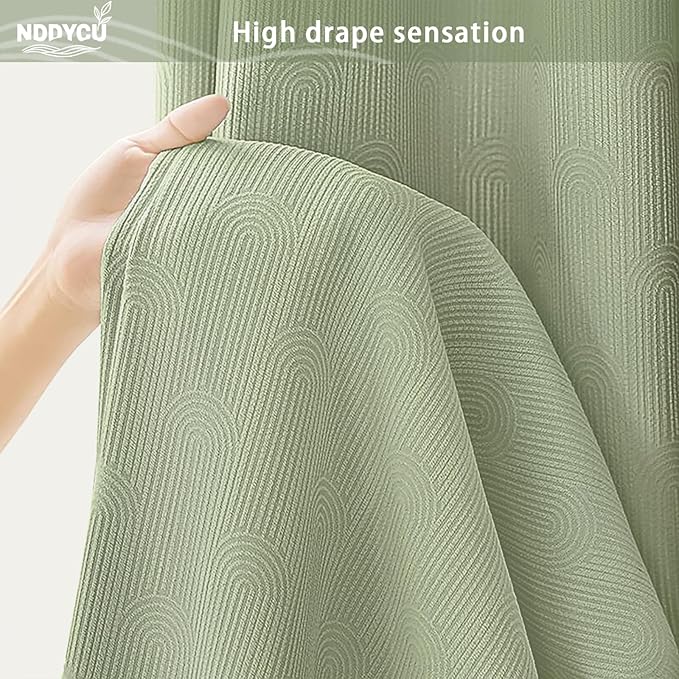 Sage Green Shower Curtain Boho Cotton Texture Mid Century Minimalist Arch Shower Curtain for Bathroom,72" W X 72" L