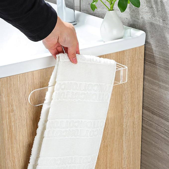 Taozun Adhesive Towel Holder - Clear Towel Bar Stick on Wall, 11.8-Inch Acrylic Hand Towel Rack Plastic Towel Ring for Bathroom