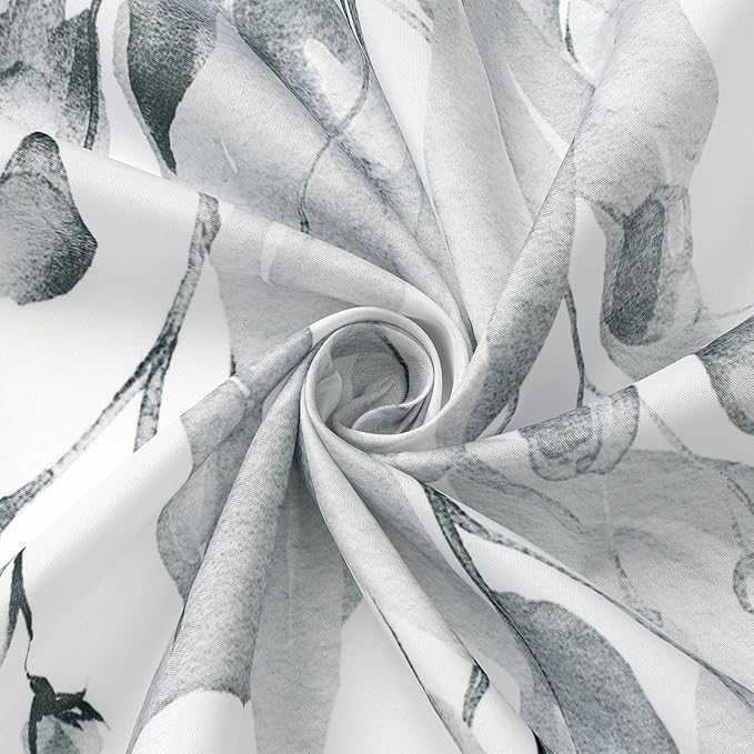 Gibelle Extra Long Shower Curtain 72 x 84, Grey Floral Shower Curtain for Bathroom, Watercolor Plant Eucalyptus Leaves Fabric Shower Curtain Set