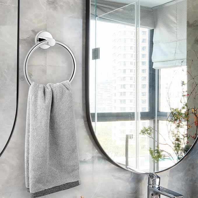 Chrome Bathroom Hardware Set, Towel Ring & Toilet Paper Holder, Stainless Steel SUS304, Hand Towel Hanger & Toilet Roll Holder, Sturdy Bathroom Accessories for Home or Kitchen