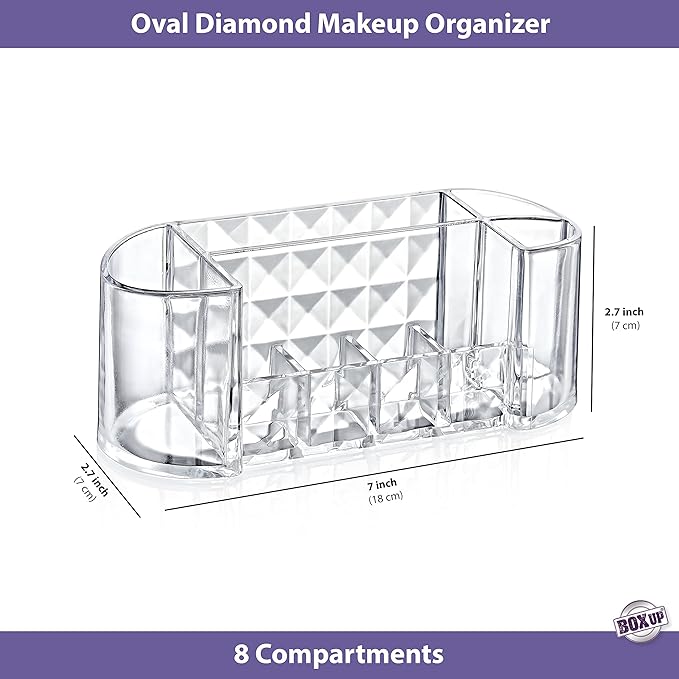 box up Makeup Organizer - 8 Compartments Lipstick Holder And Skin Care Desk Accessories, Cute Small Beauty Cosmetics Table Organizers For Women & Teen Girls, Pretty Lip Stick Gloss Storage Stand
