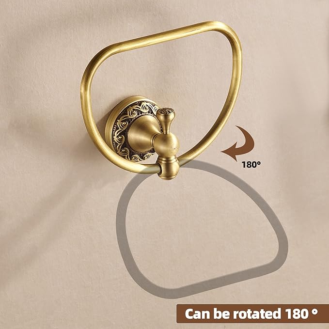 WOLIBEER Brass Towel Ring,Antique Hand Towel Holder, Bathroom Hand Towel Rack Hanger Wall Mounted Retro Kitchen Accessories