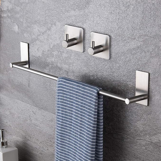 Taozun 16-Inch Towel Bar - Self Adhesive Bathroom Towel Holder with 2 Packs Towel Hooks, Stainless Steel Bathroom Hardware Accessory Kit, No Drilling