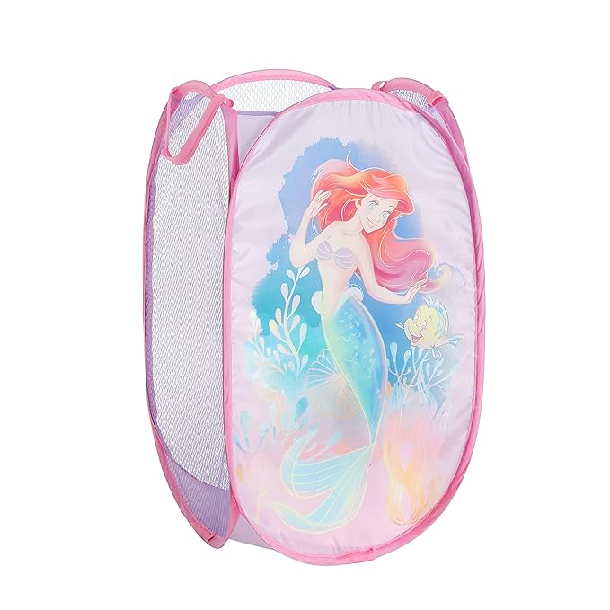 Disney Little Mermaid Ariel Pop-Up Hamper,Collapsible Laundry Basket with Sturdy Handles, 21x13.5x13.5, Lightweight Storage for Kids' Bedroom or Bathroom