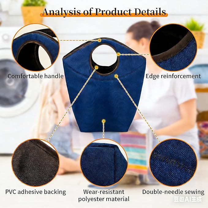 Foldable Storage Hamper Bag with Soft Padded Handle, 18x17x9.5inch Multi-Purpose Oxford Fabric Laundry Basket, Collapsible Storage Bag for Home, Bedroom, Dormitory, Travel & Outdoor