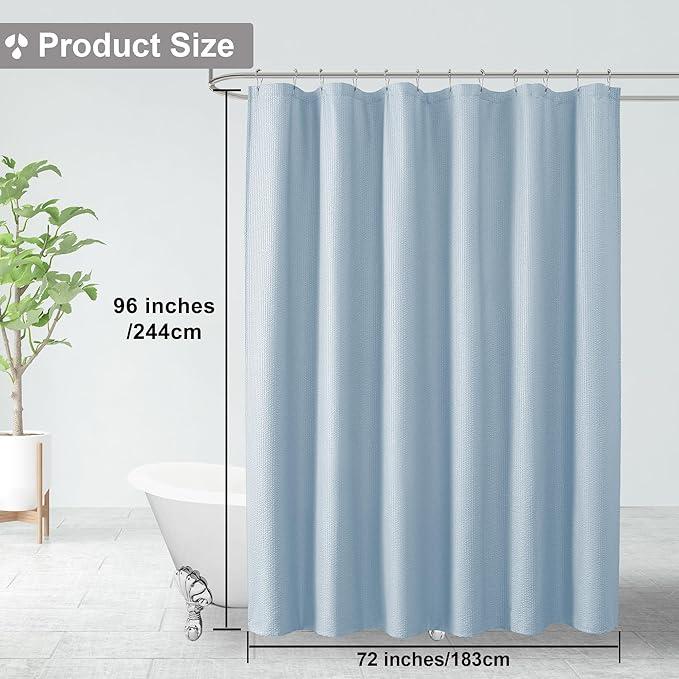 OVZME Extra Long Shower Curtain 72 x 96 Inch, 3D Embossed Textured Fabric Bathroom Shower Curtain, Large Hotel Bath Curtain with 12 Holes, Machine Washable Water Resistance, Glacier Blue