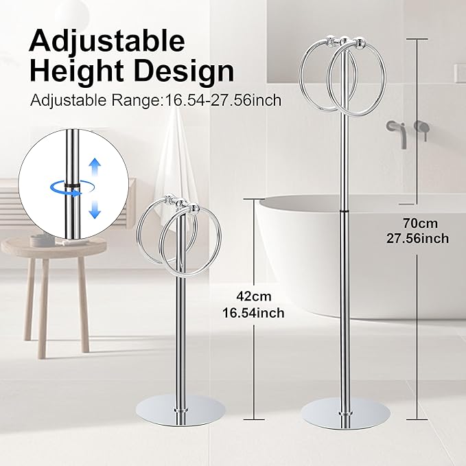 Adjustable Chrome Towel Rack,Freestanding Bathroom Towel Holder