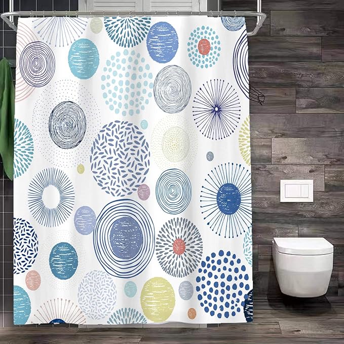Modern Design Colorful Circles and Fireworks Fabric Shower Curtains Bathroom Décor Machine Washable. Blue