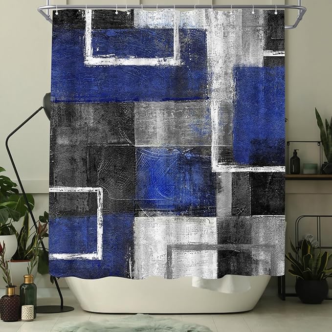 WELMECO Abstract Blue Shower Curtain Geometric Bathroom Decor Polyester Fabric 72x72inch (Blue), WM126