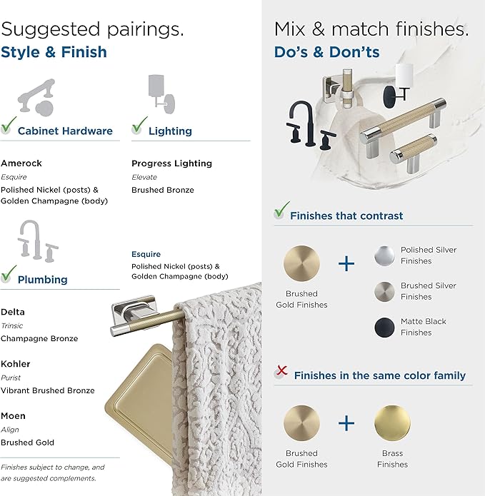 Amerock BH26614PNBBZ | Polished Nickel/Golden Champagne Towel Bar | 18 in (457 mm) Towel Rack | Esquire | Bathroom Towel Holder | Bathroom Hardware | Bath Accessories