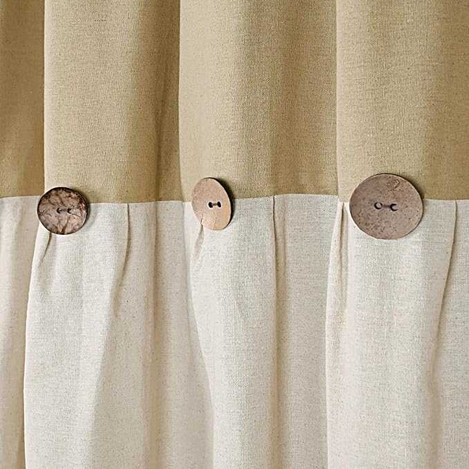 Farmhouse Cotton Button Natural Neutral Color Shower Curtain,Pleated Linen Color Cotton Blend Woven Fabric,Country Style,72x72 in for Bathroom