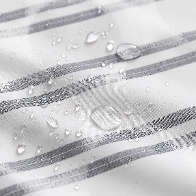 Amazon Basics Geometric Jacquard Fabric Shower Curtain for Bathroom, Lightweight, Waterproof and Washable, 72" W x 74" L, Grey Striped