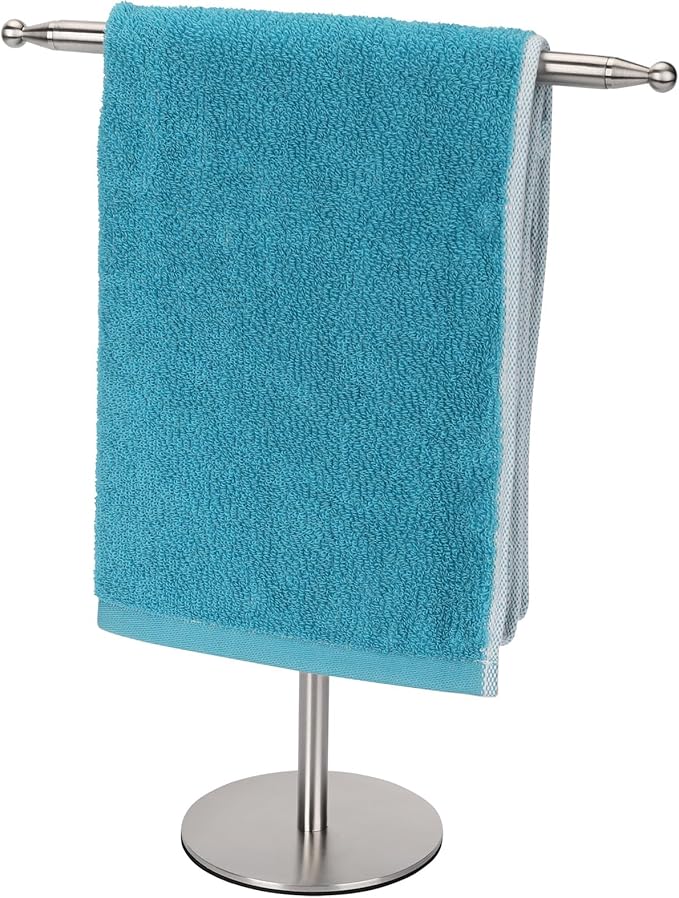 Hand Towel Holder Stand for Bathroom Vanity Countertop Stainless Steel T-Shape Free Standing Towel Rack Stand Towel Bar for Bathroom Kitchen (Brushed Nickel)