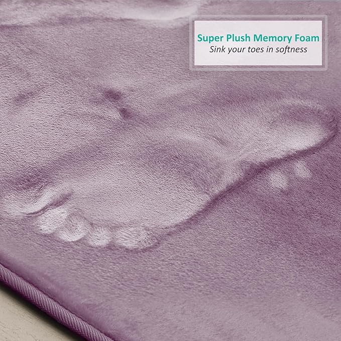 Clara Clark 2 Piece Bathroom Rug Set - Memory Foam, Bath Mat Set, Plush, Cozy, Ultra Soft, Non Slip, Machine Washable, Quick Dry - 24” x 17”+ 32” x 20” - Dusty Purple