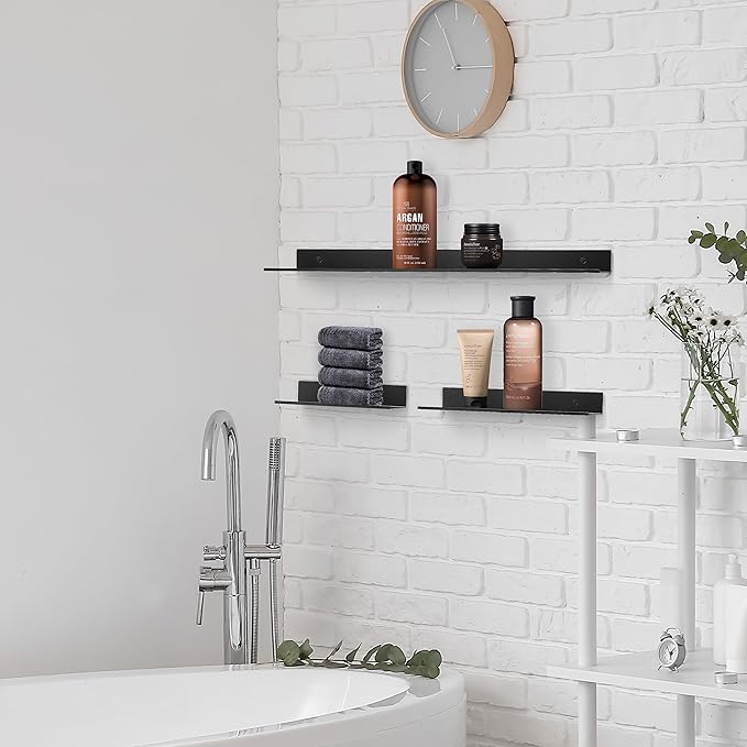 Z metnal Small Floating Shelves, Mini Metal Shelf for Wall, Aluminum, Wall Mounted and No Drill, Black, 4.7 inch, 2 Pack
