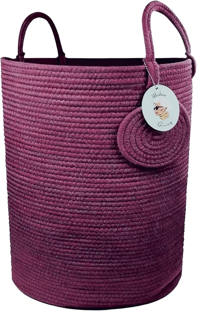 Modern Granny Extra Large Cotton Rope Laundry Hamper 16x22 Inch Dual Secure Woven Handle for Living Room Closet Clothes Blanket Organization