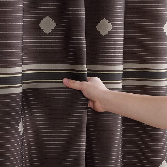 Seville Farmhouse Tan Polyester Bronze Striped Chocolate Cloth Classic Shower Curtain,Decorative Vintage Waterproof Printed Fabric Brown Bathroom Curtains,72" W x 72" L